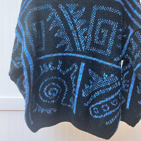 Fabe Vintage Aztec Pattern Long Sleeve Sweater Eye Swirl VTG Grandpa Mariana - Picture 5 of 9